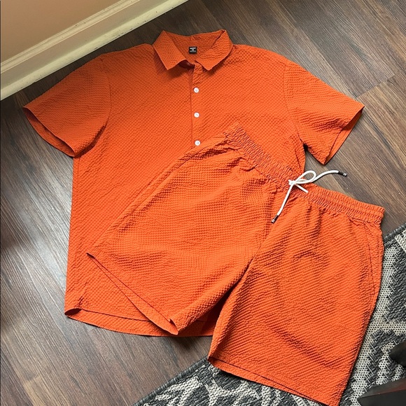 Manfinity Other - Manfinity RSRT Men's Plain Texture Button Down Short Set